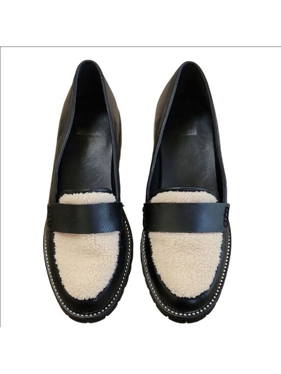 DV by Dolce Vita Shoes - DV Dolce Vita Sherpa Chimmy Black and Cream Studded Loafers Size 10 EUC